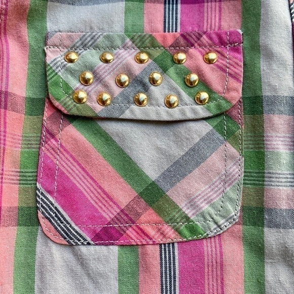 COOGI Little Kids Plaid Studded Patch Button Up Top Sz 6 - Picture 4 of 12